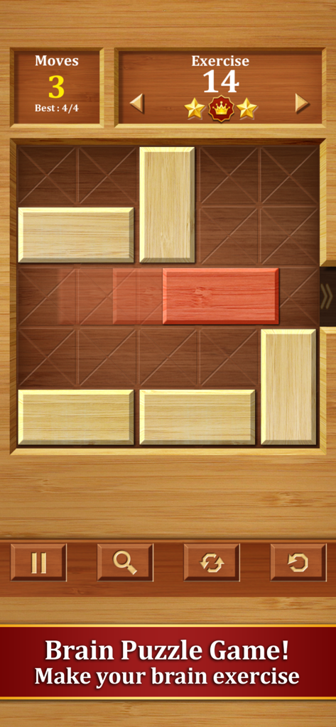 Move the Block : Slide Puzzle - Move the Block Slide Puzzle game screen showing wooden blocks and level progress