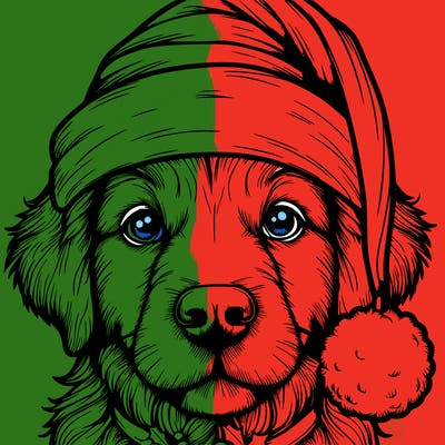 realistic dog with a christmas hat