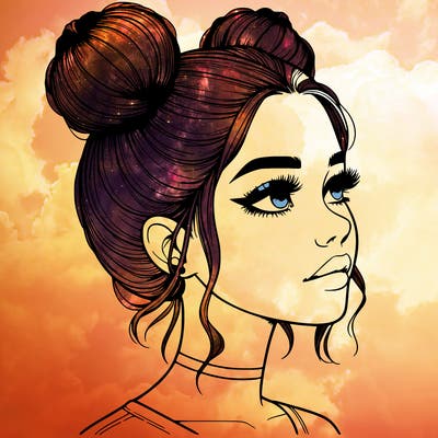 realistic girl with buns on the top of her head