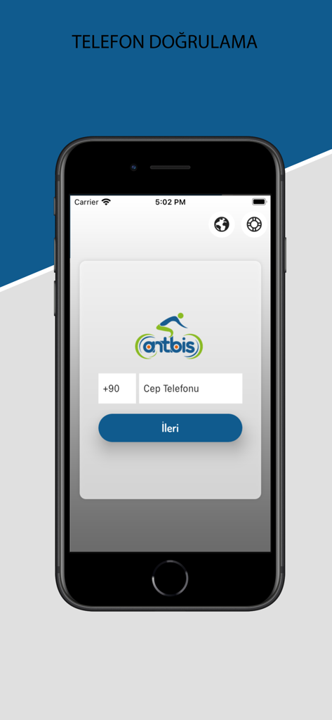 Antbis - ANTALYA - Phone verification screen for the Antbis bike sharing application