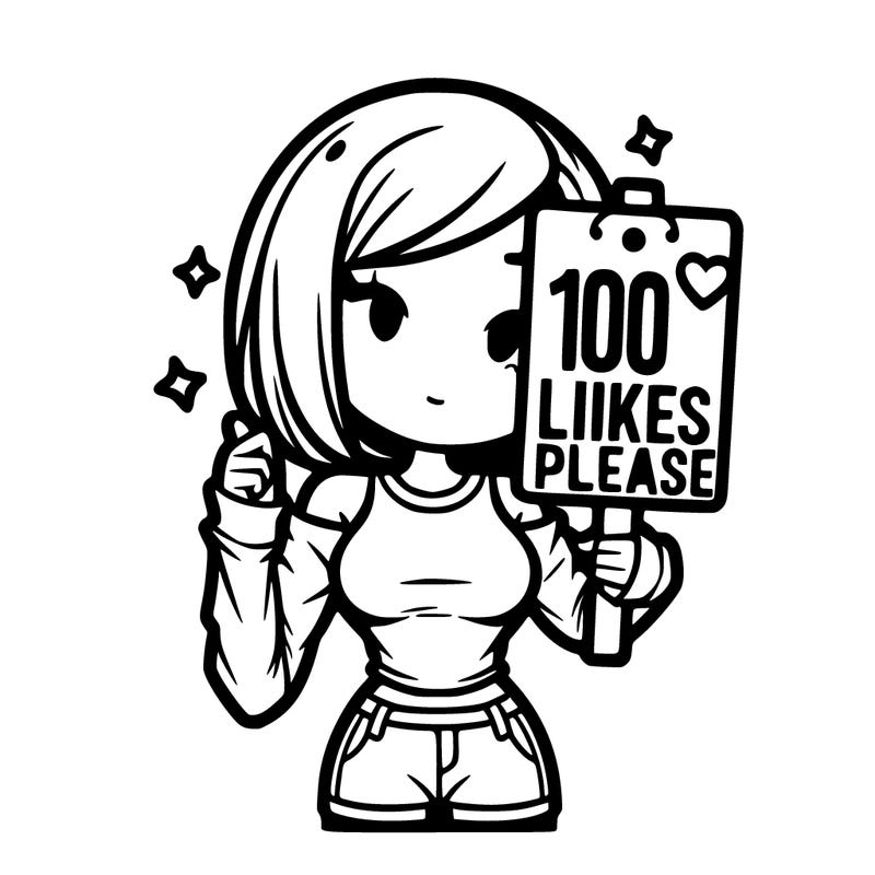 girl in a long sleeve tank top holding his hand that says 100 likes please