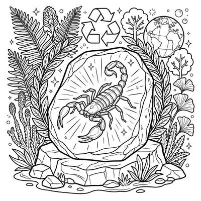Delve into natural history and environmental awareness with this captivating coloring page featuring a prehistoric scorpion encased in amber. Celebrate Earth Day by bringing vibrant life to ancient wonders and symbols of preservation.
