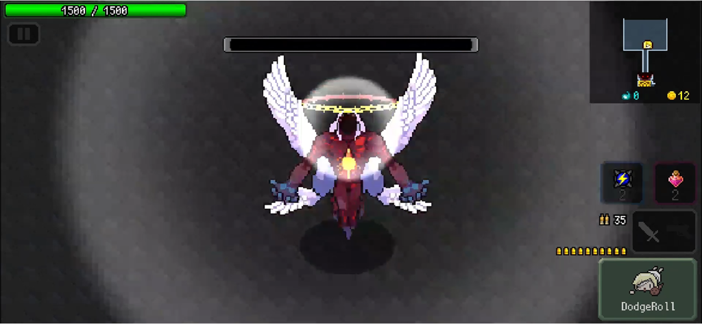 RASPBERRY MASH - Un personaje jefe alado de pixel art en el juego Raspberry Mash con interfaz de juego