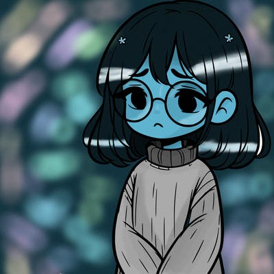 sad girl with glasses in a sweater