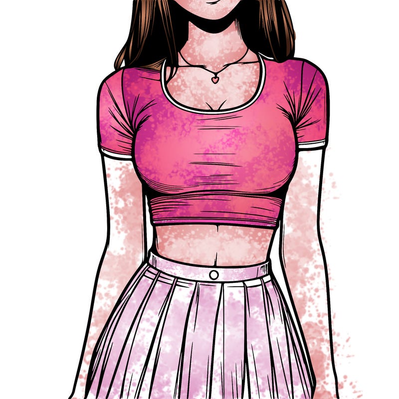 realistic girl wearing crop top and skirt