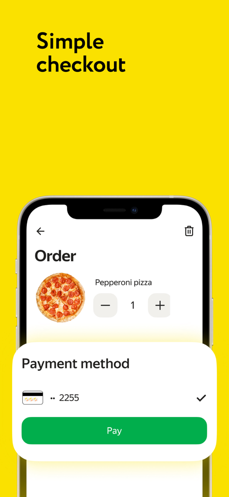 Express24: food & grocery - Express24 app simple checkout screen for a pepperoni pizza order