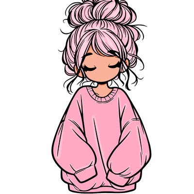 girl with baggy sweatshirt and messy bun