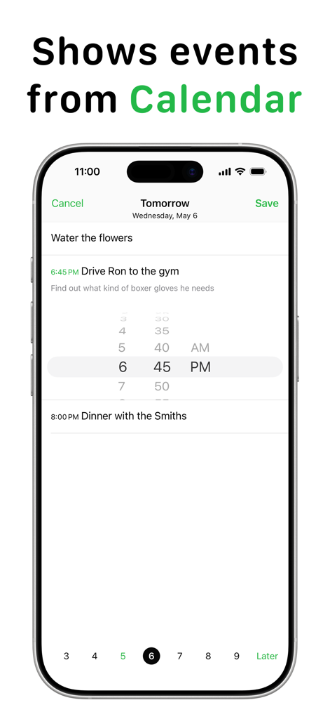 Today: To Do List - Screenshot of the Today app showing integrated iOS calendar events alongside daily tasks