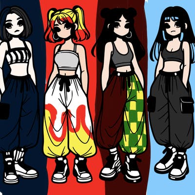 girls with crop top with baggy pants