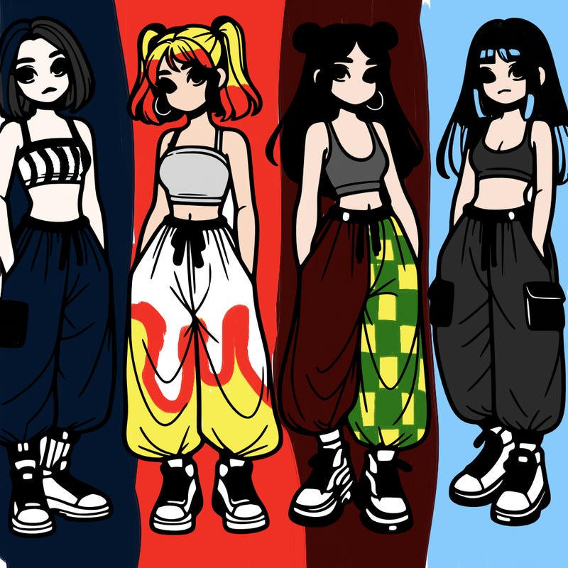 girls with crop top with baggy pants