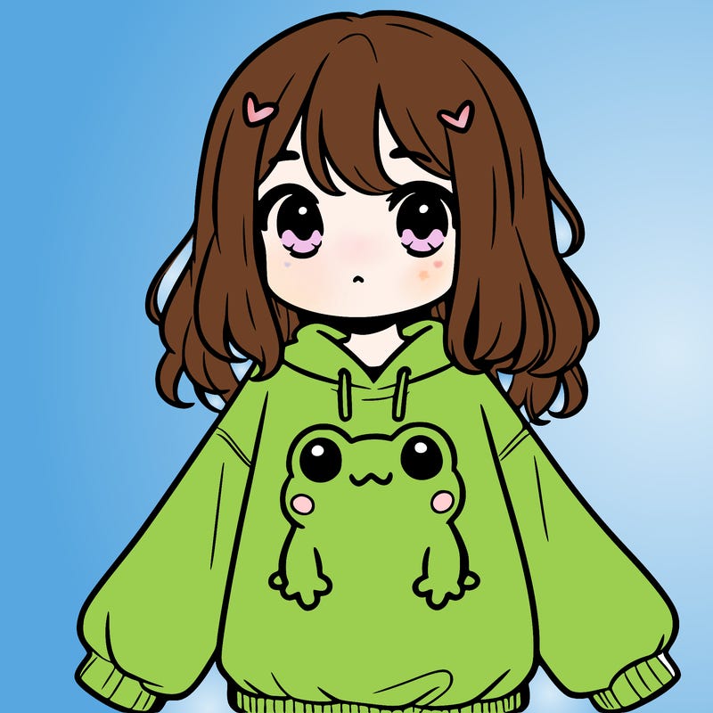 girl wearing frogging sweatshirt