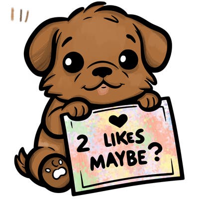 a puppy holding a sign that says 2 likes maybe?