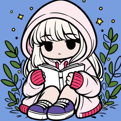 girl in oversized hoodie reading a book