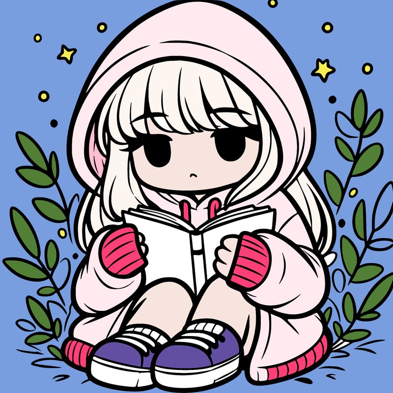 girl in oversized hoodie reading a book