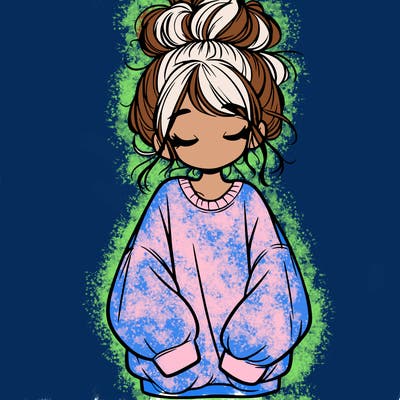 girl with baggy sweatshirt and messy bun