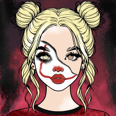 realistic girl with two buns in hair and lips