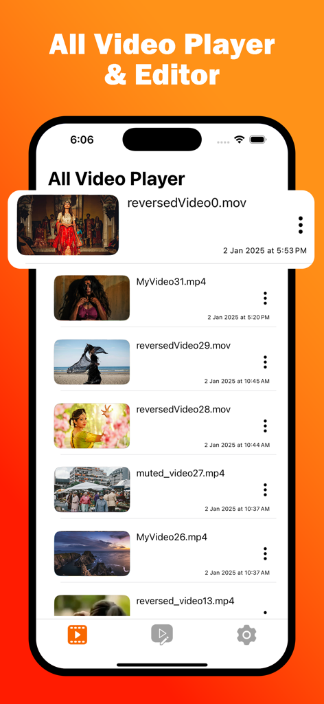 Visha:Video Player All Formats - Pantalla de la biblioteca del reproductor de video de la app Visha mostrando una lista de archivos multimedia