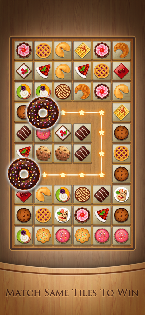 Tile Connect: Matching Games - Tile Connectアプリでデザートタイルがマッチングされているゲーム画面