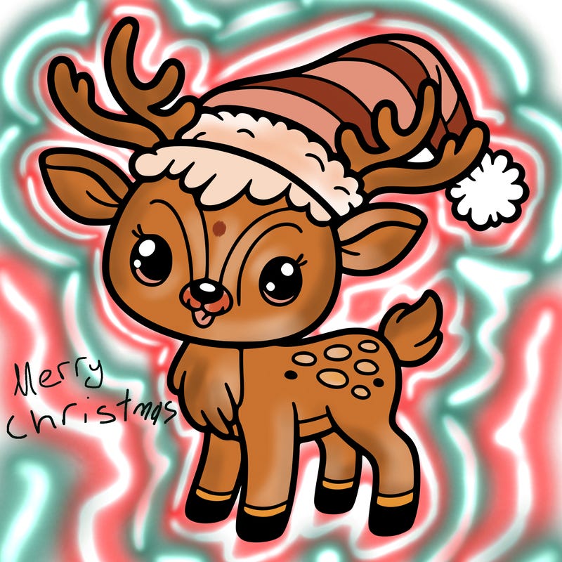 christmas reindeer with santa hat