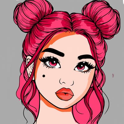 realistic girl with two buns on her hair and lips