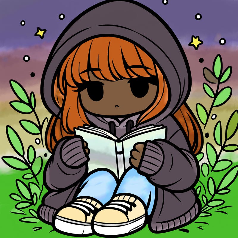 girl in oversized hoodie reading a book