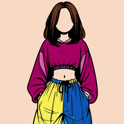 realistic girl faceless with baggy pants and a crop top
