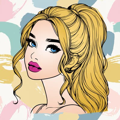 realistic girl with a ponytail on her hair and lips