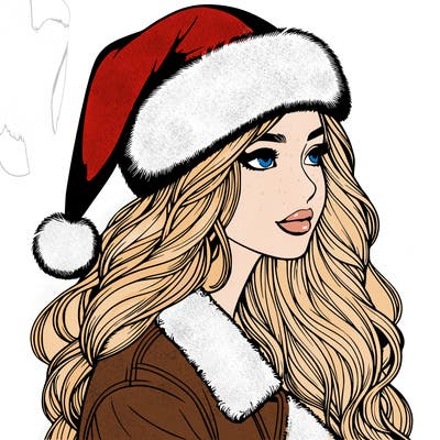 realistic girl in santa hat