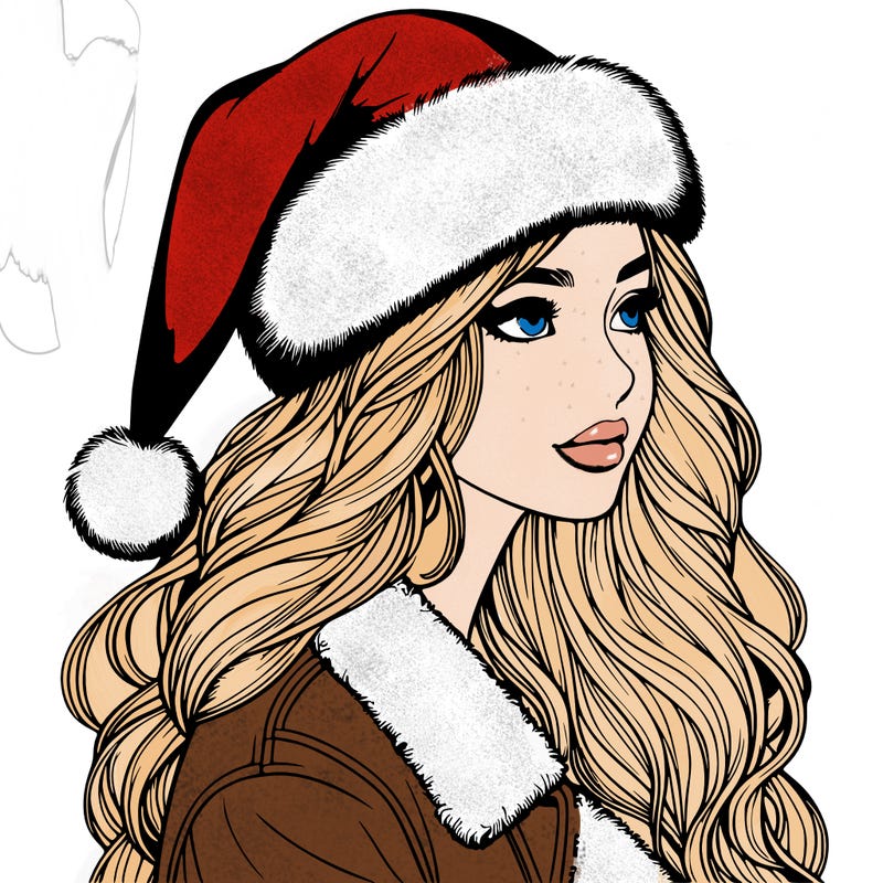 realistic girl in santa hat