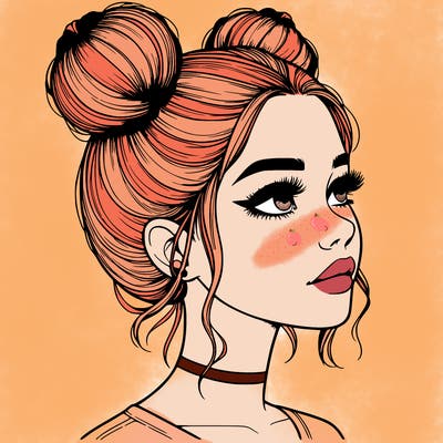 realistic girl with buns on the top of her head