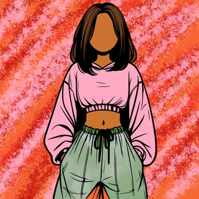 realistic girl faceless with baggy pants and a crop top