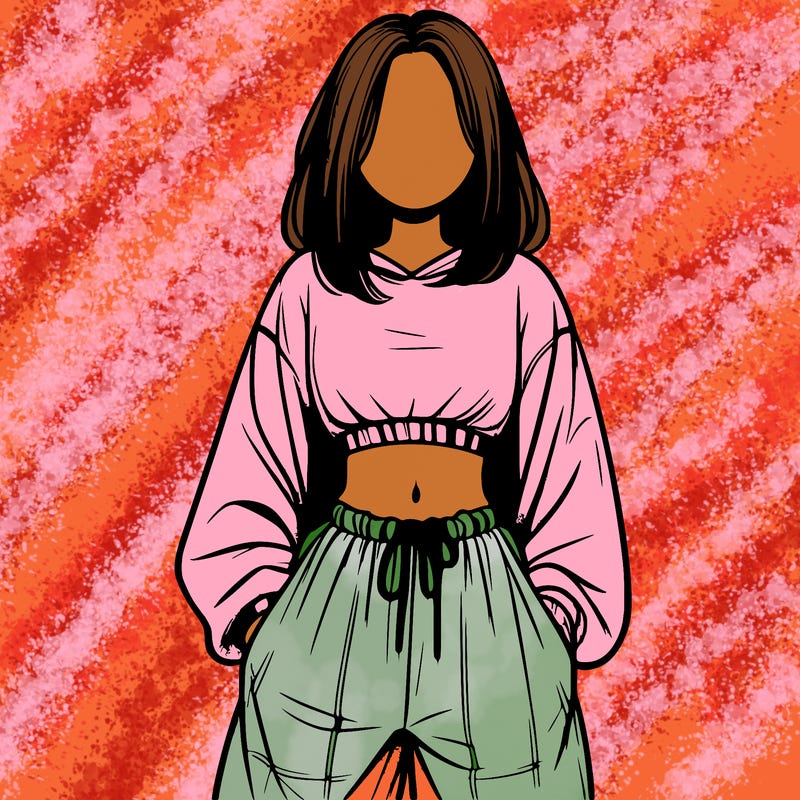 realistic girl faceless with baggy pants and a crop top