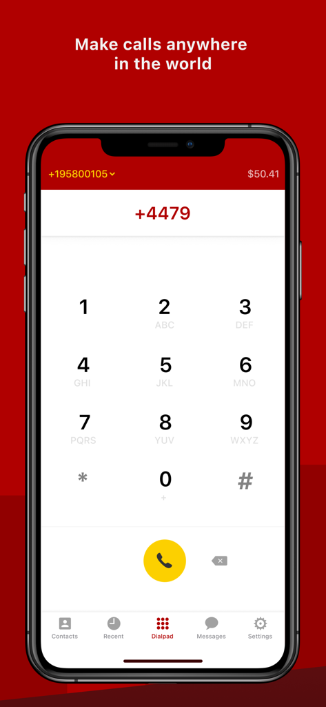 La pantalla del marcador de la aplicación Zadarma mostrando un número internacional siendo marcado para una llamada empresarial.