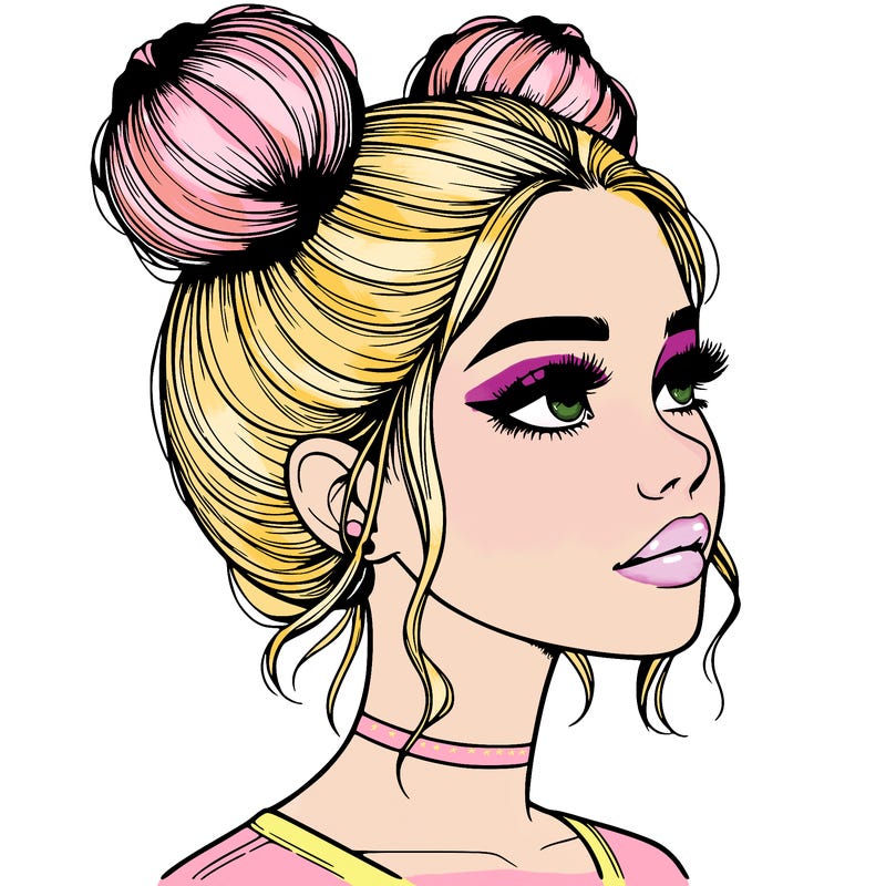 realistic girl with buns on the top of her head