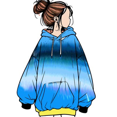 realistic girl with a oversized sweatshirt on and a bun