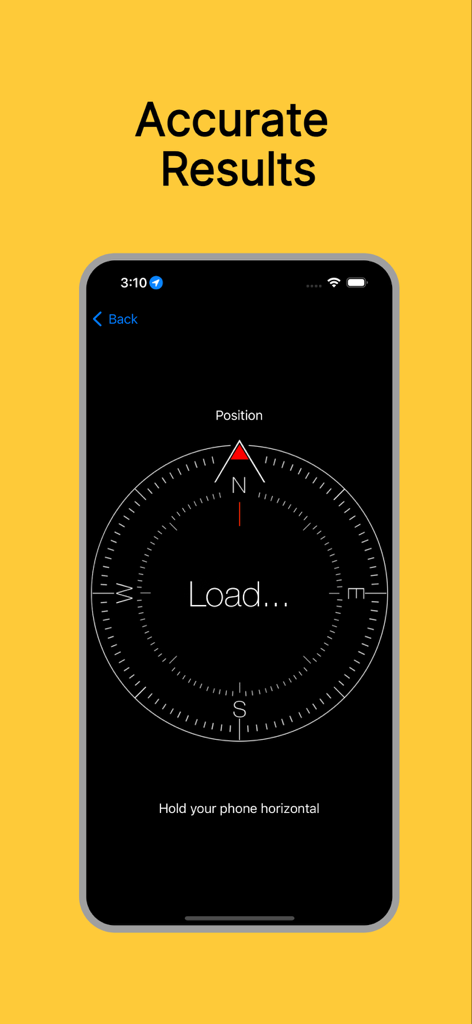 Simple Compass-Your Direction - A mobile screen showing the Simple Compass app interface with a large compass dial and the text Accurate Results
