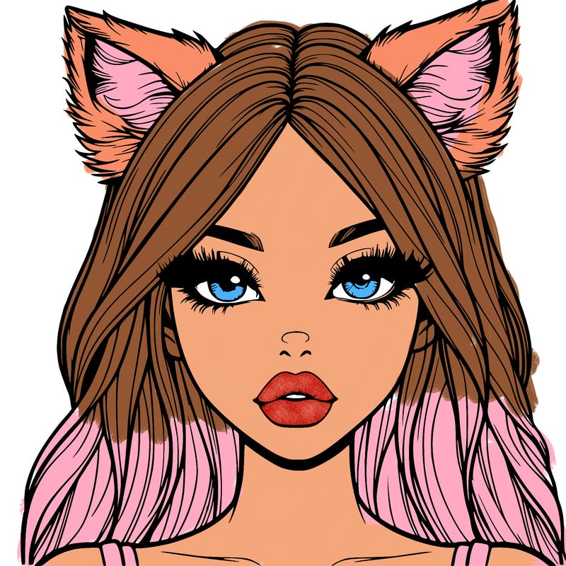realistic girl with fox ears and realistic lips