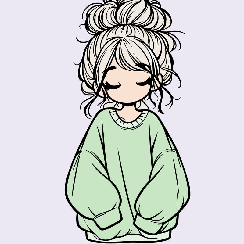 girl with baggy sweatshirt and messy bun