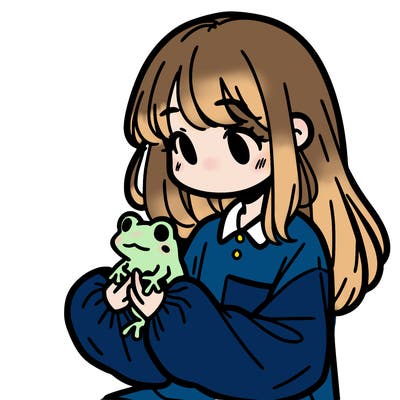 girl with long hair and a oversized shirt. and she is holding a frog