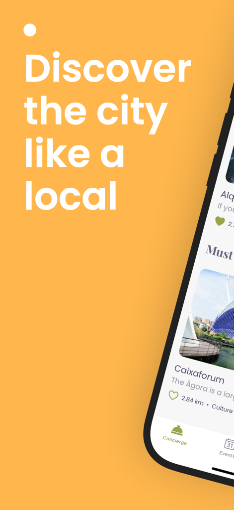 Concierge Friend app interface for city discovery and local tips