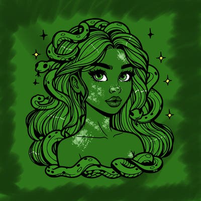 realistic girl with snakes as hair