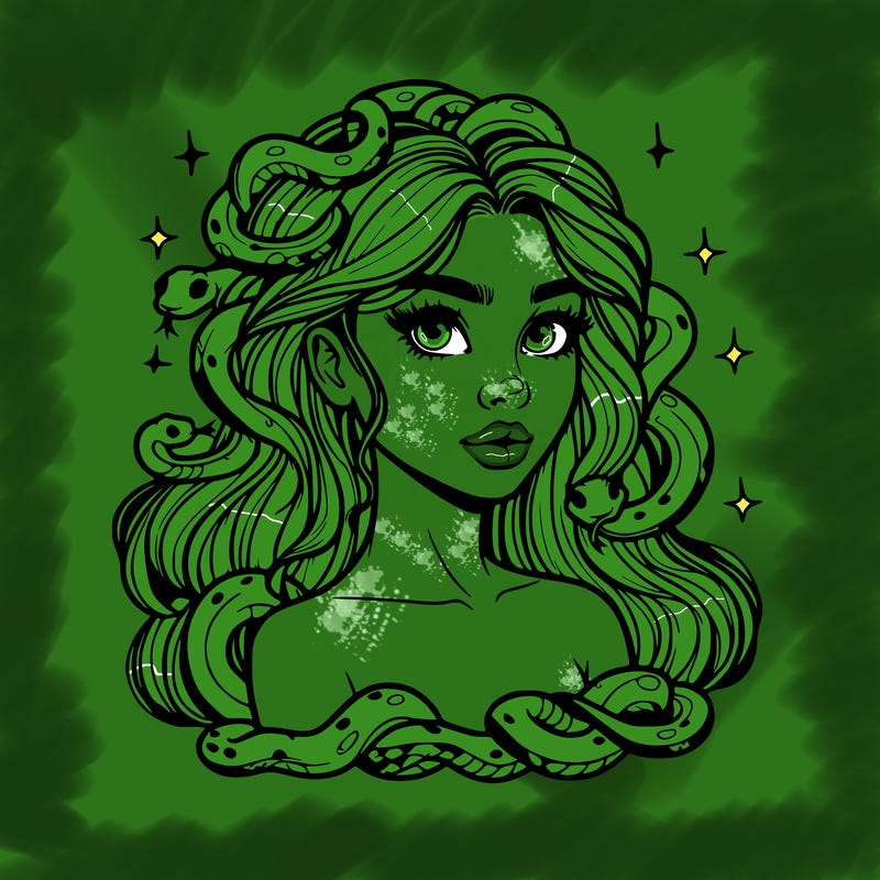 realistic girl with snakes as hair