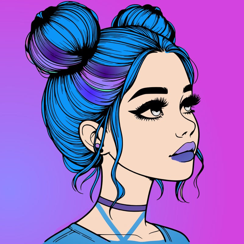 realistic girl with buns on the top of her head