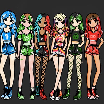 a group of girls wearing crop tops and shorts