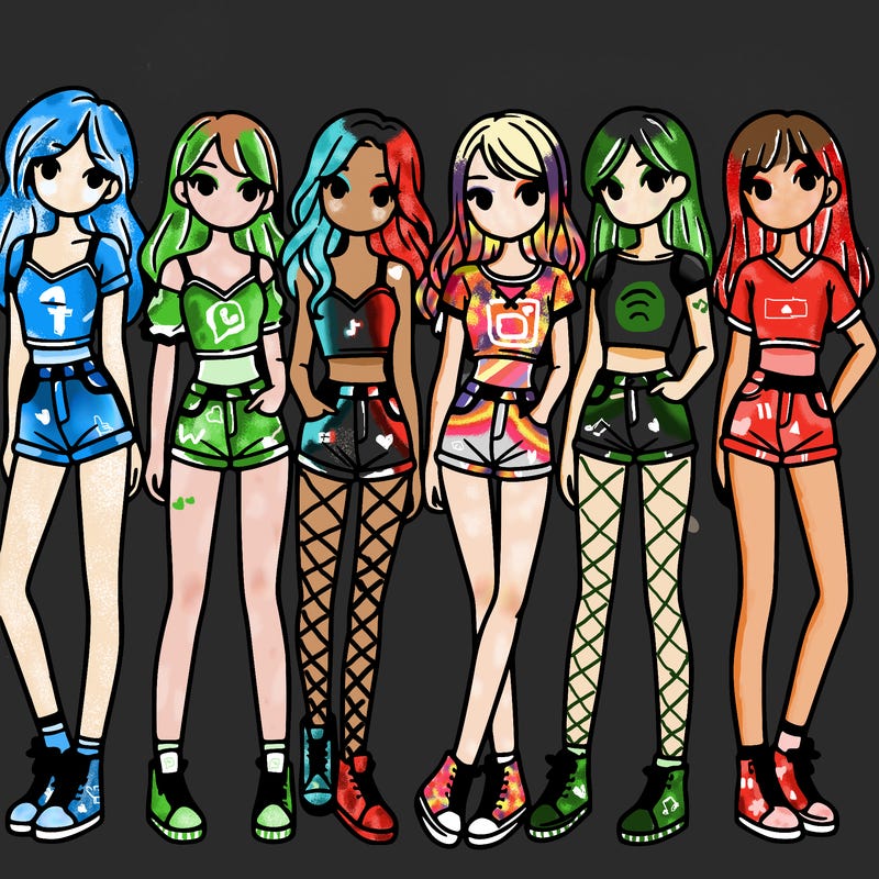 a group of girls wearing crop tops and shorts