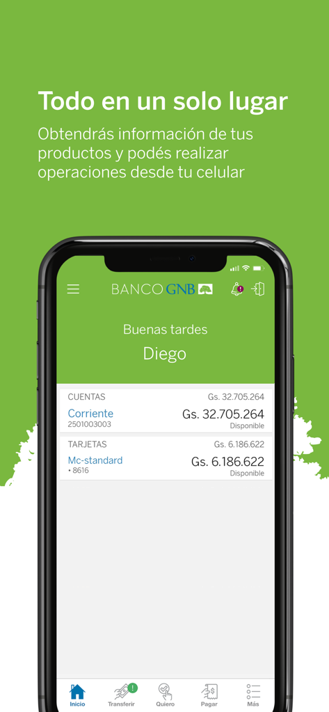 BGNB Personas - Pantalla de inicio de la banca móvil BGNB Personas mostrando saldos de cuentas y tarjetas