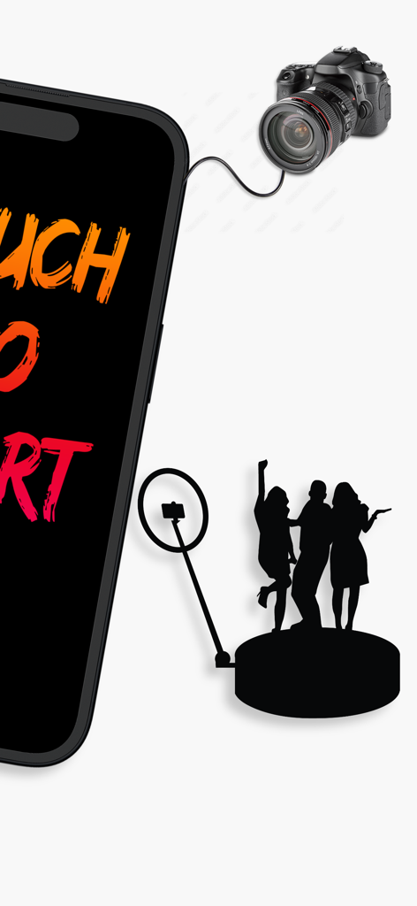 Professional photo booth setup showing an iPhone connected to a DSLR camera and a 360 degree video booth silhouette