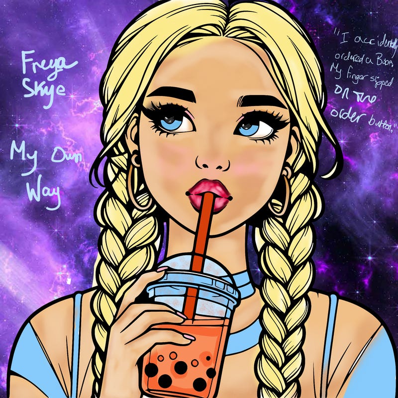 realistic girl with braided hair drinking boba