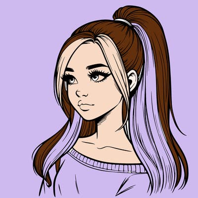 realistic girl with a high ponytail