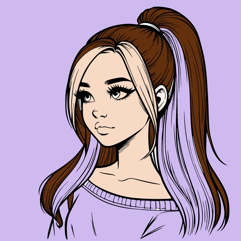 realistic girl with a high ponytail